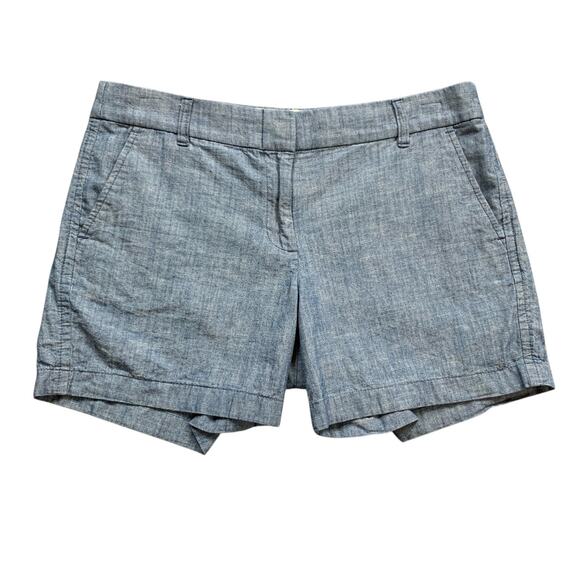 J. Crew Pants - J Crew Shorts Women 8 Blue Classic Chambray Zip Fly Cotton Mid Rise Pocket Chino